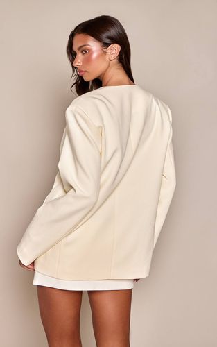 Butter Cream Blazer Beige Rayé Sans Col Asymétrique Ajusté | Taille 42 - PrettyLittleThing - Modalova