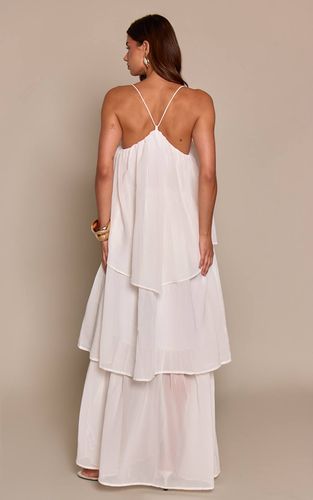 White Robe Longue Évasée En Mousseline À Bretelles Et Volants Étagés | Taille 34 - PrettyLittleThing - Modalova