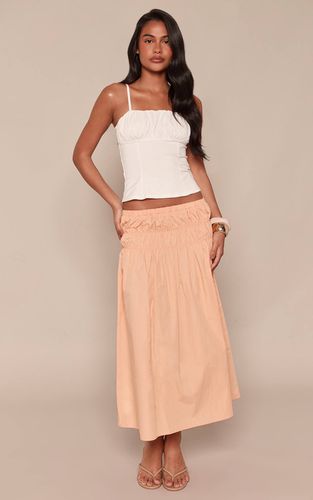 Peach Jupe Midi En Coton À Taille Basse Froncée | Taille 42 - PrettyLittleThing - Modalova