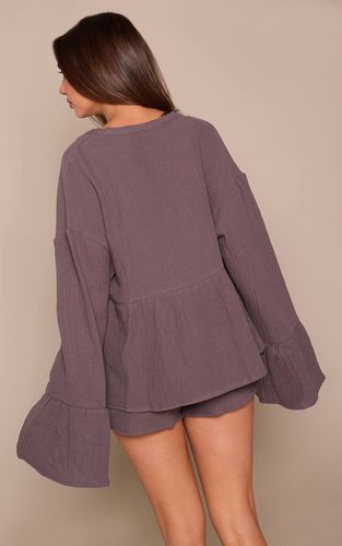 Charcoal Ensemble Coordonné Blouse En Étamine À Nouer Devant | Taille 42 - PrettyLittleThing - Modalova