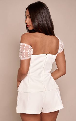 White Top Corset Bustier Petite À Pois En Mesh Contrasté Ensemble Coordonné | Taille 42 - PrettyLittleThing - Modalova
