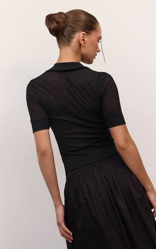 Black T-shirt Côtelé En Maille Dévorée Avec Col Détaillé | Taille 42 - PrettyLittleThing - Modalova