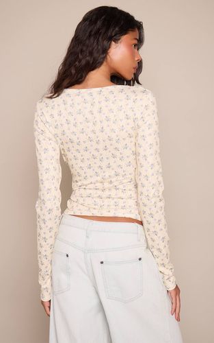 Lemon Haut À Manches Longues Avec Détail Cache-cœur Pointelle Et Imprimé Fleuri Ditsy | Taille 34 - PrettyLittleThing - Modalova