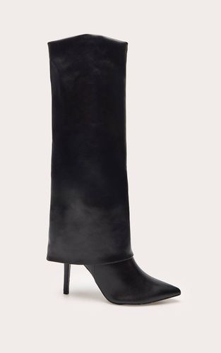 Black Botte Haute À Talon En Synthétiquecuir Avec Revers | Taille 33 - PrettyLittleThing - Modalova