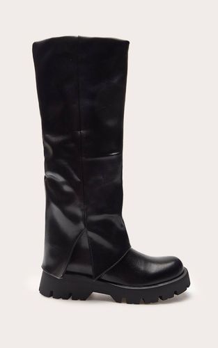 Black Bottes Hautes À Genoux En Synthétique Avec Semelle Crantée Et Revers | Taille 31 - PrettyLittleThing - Modalova