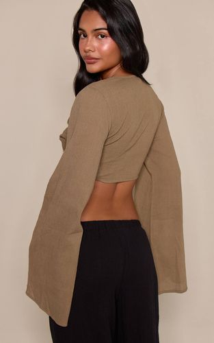 Khaki Haut À Manches Évasées Et Décolleté Plongeant Torsadé En Gaze De Coton | Taille 42 - PrettyLittleThing - Modalova
