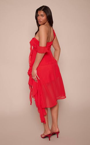 Red Robe Courte Trapèze À Épaules Dénudées Avec Détail Drapé Sculptant | Taille 36 - PrettyLittleThing - Modalova