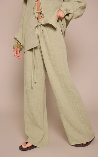 Sage Ensemble Pantalon Large En Gaze Texturée | Taille 42 - PrettyLittleThing - Modalova