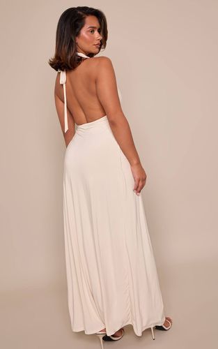 Cream Robe Longue Drapée En Tissu Slinky À Double Épaisseur | Taille 42 - PrettyLittleThing - Modalova