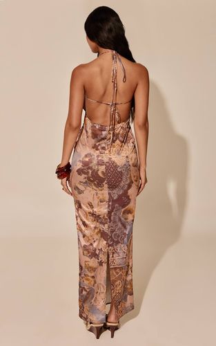 Brown Robe Longue Drapée À Décolleté Plongeant Et Imprimé Cachemire | Taille 32 - PrettyLittleThing - Modalova