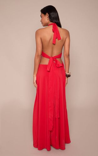 Red Robe Longue Fluide En Mousseline À Décolleté Plongeant | Taille 42 - PrettyLittleThing - Modalova