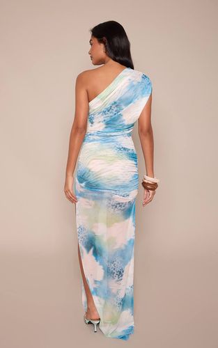 Blue Robe Longue À Maille Fleurie Froncée Asymétrique Avec Fente Haute | Taille 42 - PrettyLittleThing - Modalova
