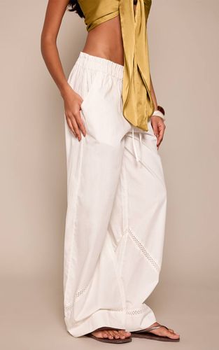 White Pantalon Large En Coton Avec Cordon De Serrage À La Taille | Taille 32 - PrettyLittleThing - Modalova
