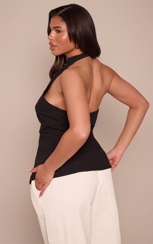 Black Chemisier Aspect Lin À Décolleté Plongeant Ajusté | Taille 48 - PrettyLittleThing - Modalova