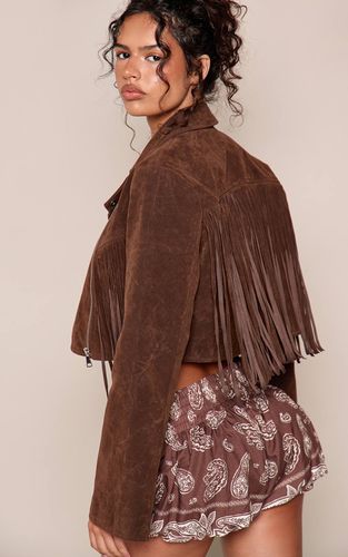 Veste Courte En Synthétique À Franges | Taille Small - PrettyLittleThing - Modalova