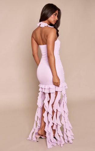 Lilac Robe Longue En Mousseline À Col Licou Avec Détails À Volants Petite | Taille 32 - PrettyLittleThing - Modalova