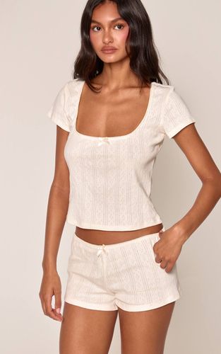 Cream Short De Pyjama Mini Ajusté Pointelle Coloris Beurre | Taille Large - PrettyLittleThing - Modalova