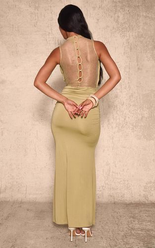 Sage Robe Maxi À Encolure Drapée Avec Empiècement En Dentelle Souple | Taille 42 - PrettyLittleThing - Modalova