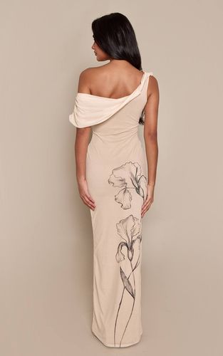 Cream Robe Longue Asymétrique Drapée À Imprimé Floral | Taille 42 - PrettyLittleThing - Modalova
