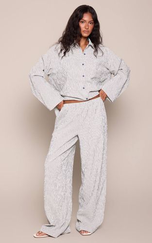 Navy Pantalon Large À Rayures Texturées Ensemble Coordonné | Taille 42 - PrettyLittleThing - Modalova