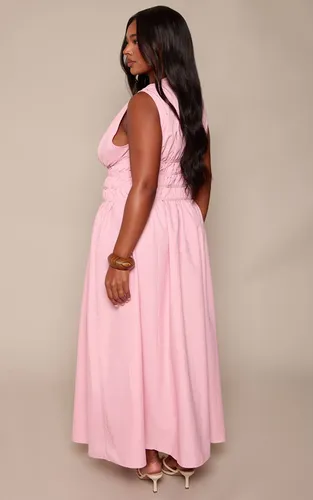 Pale Pink Robe Maxi Droite Grande Taille Avec Détail De Taille Froncée Nouée | Taille 44 - PrettyLittleThing - Modalova
