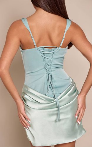 Mint Robe Courte Drapée En Satin Avec Corset Tissé | Taille 42 - PrettyLittleThing - Modalova