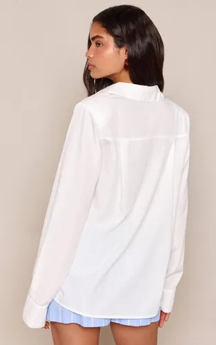 White Chemise Oversize À Épaulettes Et Motif Sardine | Taille 42 - PrettyLittleThing - Modalova