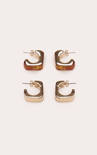 Gold Lot De Boucles D'oreilles Créoles Carrées En Résine - PrettyLittleThing - Modalova