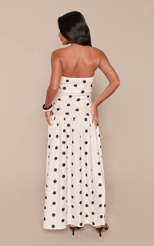 Black Robe Longue Bandeau Froncée En Tissu Extensible À Pois Monochrome | Taille 36 - PrettyLittleThing - Modalova