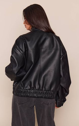Black Veste Bomber Petite Col Montant À Patte De Boutonnage Dissimulée En Synthétique | Taille XS - PrettyLittleThing - Modalova