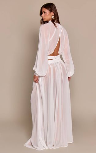 White Jupe Longue Fluide En Mousseline Transparente À Taille Froncée Ensemble Coordonné | Taille 36 - PrettyLittleThing - Modalova