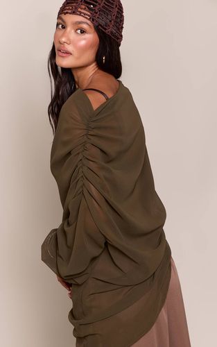Khaki Haut À Manches Longues En Mousseline Drapée | Taille 42 - PrettyLittleThing - Modalova