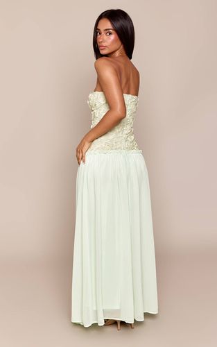 Sage Green Robe Maxi Bandeau Taille Basse Bicolore À Corsage Fleuri Texturé Petite | Taille 36 - PrettyLittleThing - Modalova