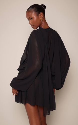 Black Robe Mini En Mousseline À Manches Ballon | Taille 42 - PrettyLittleThing - Modalova