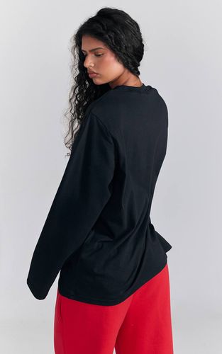 Black T-shirt Oversized En Coton À Manches Longues Avec Épaulettes | Taille 42 - PrettyLittleThing - Modalova