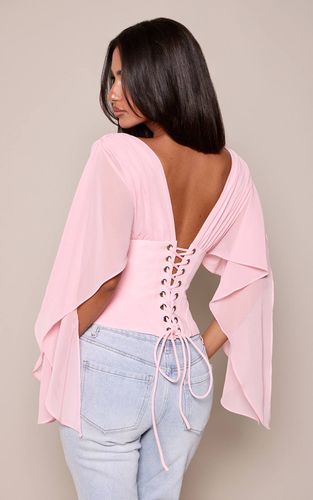 Baby Pink Haut Petite Taille Avec Corset À La Taille Et Manches Drapées En Mousseline | Taille 36 - PrettyLittleThing - Modalova
