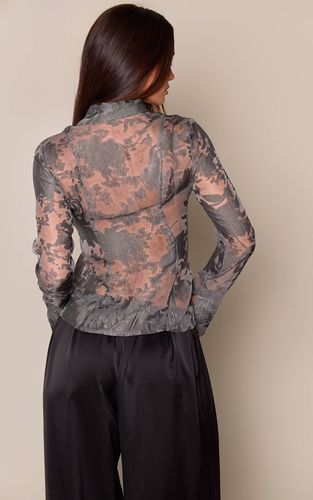 Dark Grey Chemise En Mousseline Florale À Nouer Sur Le Devant | Taille 42 - PrettyLittleThing - Modalova