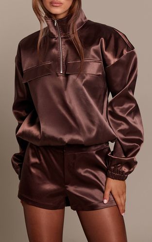 Brown Short Tailleur En Satin Contrecollé | Taille 32 - PrettyLittleThing - Modalova