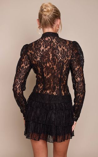 Black Haut En Dentelle À Manches Bouffantes | Taille 32 - PrettyLittleThing - Modalova