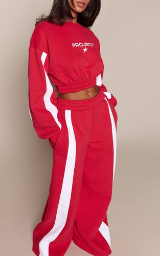Red Jogger Petite À Jambes Larges Avec Bandes Contrastées | Taille XS - PrettyLittleThing - Modalova