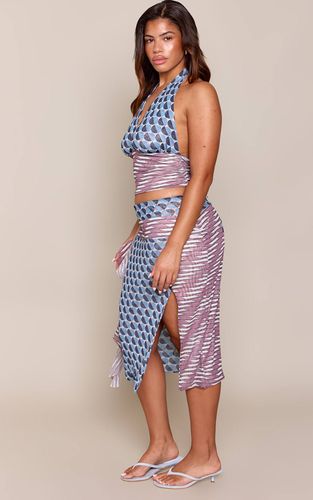 Blue Jupe Midi En Mesh Asymétrique À Imprimé Contrasté | Taille 42 - PrettyLittleThing - Modalova
