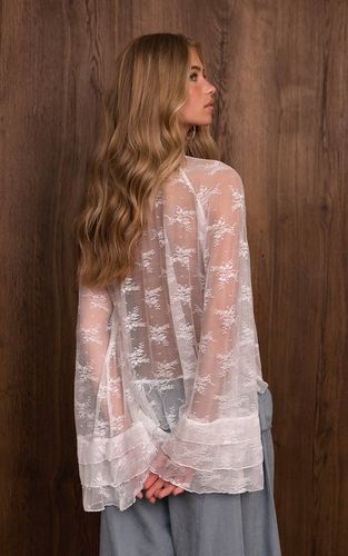 White Chemisier En Dentelle Transparente À Manches À Volants | Taille 40 - PrettyLittleThing - Modalova