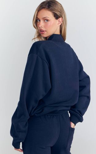 Navy Sweat-shirt Boutonné En Molleton De Coton Style Polo | Taille XS - PrettyLittleThing - Modalova