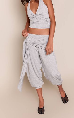 Grey Marl Pantalon En Jersey À Jambes Resserrées Avec Lien Noué À La Taille | Taille 42 - PrettyLittleThing - Modalova