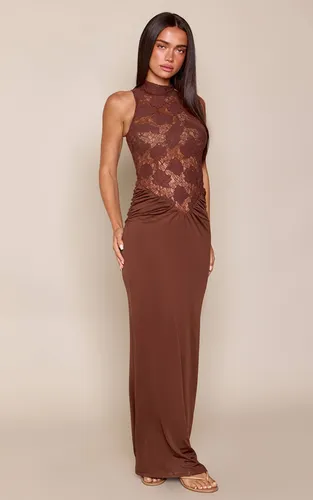 Robe Maxi Sans Manches À Col Montant En Dentelle Contrastée | Taille 42 - PrettyLittleThing - Modalova