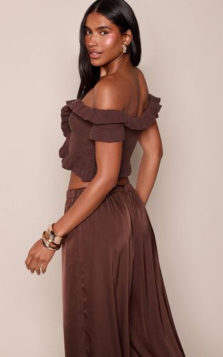 Haut En Maille À Détail Volant Bardot | Taille XS - PrettyLittleThing - Modalova