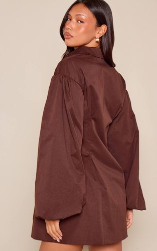Brown Robe Droite En Coton À Taille Cintrée Et Manches Bouffantes | Taille 42 - PrettyLittleThing - Modalova