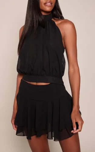 Black Mini-jupe Plissée À Volants En Mousseline Ensemble Coordonné | Taille 32 - PrettyLittleThing - Modalova