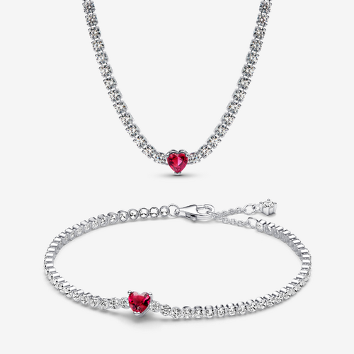 Parure Choker & Bracelet Rivière Cœur Rouge Scintillant - Pandora - Modalova