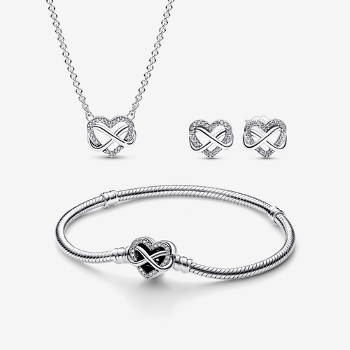 Parure Bracelet, Collier et Clous d'Oreilles Cœur Infini Scintillants - Pandora - Modalova